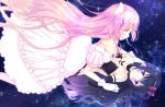  2girls akemi_homura akuma_homura black_hair blush bow breast_press breasts cleavage dress goddess_madoka hair_bow kaname_madoka long_hair mahou_shoujo_madoka_magica mahou_shoujo_madoka_magica_movie multiple_girls pink_hair sakuramocchi space spoilers star_(sky) symmetrical_docking yuri 