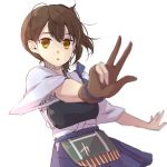  1girl brown_eyes brown_hair hiki-wota japanese_clothes kaga_(kantai_collection) kantai_collection long_hair open_mouth personification rough short_hair side_ponytail solo yugake 