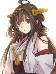  1girl ahoge bare_shoulders brown_hair detached_sleeves double_bun hairband hiki-wota japanese_clothes kantai_collection kongou_(kantai_collection) long_hair open_mouth personification rough solo 