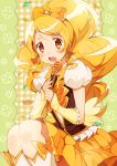  1girl blonde_hair blush cure_honey hanokage happinesscharge_precure! honey long_hair looking_at_viewer magical_girl oomori_yuuko open_mouth ponytail precure skirt solo yellow_eyes yellow_skirt 
