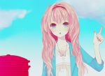  1girl artist_request blue_eyes headband long_hair lowres nail_polish necklace pink_hair sky solo source_request 