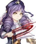  1girl cravat dlanor_a_knox drill_hair eiserne_jungfrau energy_sword hat kafi purple_hair sword umineko_no_naku_koro_ni weapon yellow_eyes 