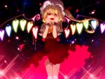  1girl ascot bare_legs blonde_hair flandre_scarlet hat heart heart-shaped_pupils lace long_hair open_mouth red_eyes side_ponytail skirt skirt_set smile solo symbol-shaped_pupils touhou wings yandere yusano 