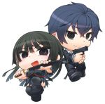  1boy 1girl abua black_bullet chibi gun katana pistol satomi_rentarou sword tendou_kisara weapon 