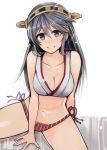  1girl adapted_costume bikini black_hair breasts cleavage hair_ornament hairband hairclip haruna_(kantai_collection) kantai_collection long_hair nerotarou@seven personification smile solo swimsuit 