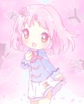 aikatsu! blush chibi kitaouji_sakura mirai_(sugar) pink_eyes pink_hair seifuku short_hair smile 