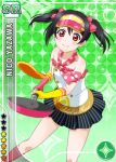  bare_shoulder black_hair dress frying_pan happy long_hair love_live!_school_idol_project pancakes red_eyes twintails visor yazawa_nico 