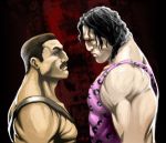  2boys black_hair brown_hair eyebrows faceoff facial_hair final_fight height_difference hugo_andore jeff_diolata looking_at_another manly mike_haggar multiple_boys muscle mustache tank_top 