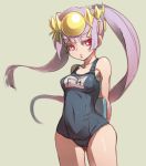  1girl atray headdress long_hair name_tag one-piece_swimsuit purple_hair puzzle_&amp;_dragons red_eyes school_swimsuit swimsuit yomi_(p&amp;d) 
