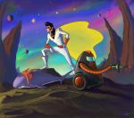  3boys cape crossover dandy_(space_dandy) mask meow_(space_dandy) multiple_boys planet pompadour qt_(space_dandy) robot science_fiction shark space_dandy space_ghost space_ghost_(series) star viperxmns 