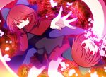  1girl aru16 bow cape capelet hair_bow hidden_mouth highres magic_circle nukekubi red_eyes red_nails sekibanki solo touhou 