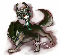  blue_eyes earrings helmet jewelry link midna nintendo pointy_ears red_eyes suzuno_(kazahanasu) the_legend_of_zelda twilight_princess wolf 