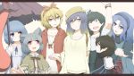  0000_(byoubyou) 6+girls alternate_costume animal_ears asymmetrical_wings black_hair blonde_hair blue_eyes blue_hair capelet casual contemporary gradient_hair grey_hair hair_ornament hairband hat heterochromia hijiri_byakuren houjuu_nue karakasa_obake kumoi_ichirin mini_top_hat mouse_ears multicolored_hair multiple_girls murasa_minamitsu nazrin purple_hair red_eyes sweatdrop tatara_kogasa top_hat toramaru_shou touhou umbrella undefined_fantastic_object unzipped wings yellow_eyes 