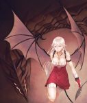  1girl blonde_hair breasts cleavage demon_tail demon_wings dress gloves highres jewelry large_breasts long_hair mstm necklace original red_eyes solo tail wings 