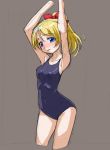  1girl arms_up ayase_eli blonde_hair blue_eyes long_hair love_live!_school_idol_project ponytail rohitsuka school_swimsuit swimsuit 