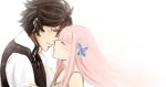  1boy 1girl black_hair couple fire_emblem fire_emblem:_kakusei flower frederik_(fire_emblem) hair_flower hair_ornament hetero hime_cut incipient_kiss long_hair my_unit pink_hair short_hair tusia 