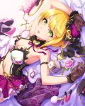  1girl artist_request blonde_hair bottle chain flower gloves green_eyes idolmaster idolmaster_cinderella_girls lipstick makeup midriff miyamoto_frederica nail_polish official_art pearl perfume_bottle rose shoes short_hair 