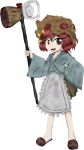  androgynous apron brown_skirt earthen_miraculous_sword hat japanese_clothes jynx_(artist) katano_sukune len&#039;en looking_at_viewer lowres mallet official_art oota_jun&#039;ya_(style) open_mouth red_eyes redhead skirt slippers tagme 