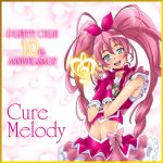  1girl anniversary blue_eyes character_name choker cure_melody eunos g-clef_(suite_precure) hands_clasped houjou_hibiki long_hair looking_at_viewer magical_girl midriff pink_hair precure skirt solo suite_precure twintails 