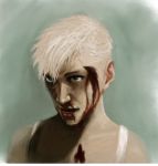  1boy angelalen bleeding blood blood_on_face brown_eyes dante dmc:_devil_may_cry nosebleed portrait solo white_hair 