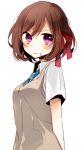  1girl arms_behind_back blush brown_hair looking_at_viewer naoto_(tulip) short_hair shuuen_no_shiori_project simple_background solo violet_eyes white_background 