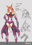  1girl animal_ears black_legwear bodysuit breasts concept_art fatkewell fox_ears fox_tail gradient_hair gun multicolored_hair necktie orange_hair patting_head pistol rika_eastre rough tagme tail thigh-highs weapon work_in_progress 