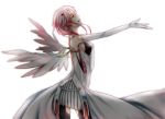  1girl angel_wings bare_shoulders black_legwear detached_sleeves elbow_gloves gloves guilty_crown hair_ornament hairclip hand_on_own_chest highres long_hair pink_hair red_eyes singing solo thigh-highs twintails wings yuzuriha_inori 