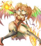  1girl brown_hair green_eyes highres kukkumann leiran_(p&amp;d) long_hair puzzle_&amp;_dragons solo sword thigh-highs twintails weapon wings 