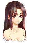  1girl absurdres bare_shoulders black_hair breasts bust cleavage collarbone grey_eyes highres kotoba_noriaki light_smile long_hair looking_at_viewer original simple_background solo white_background 