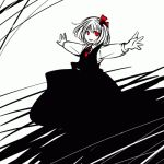  1girl blouse darkness hair_ribbon lowres outstretched_arms red_eyes ribbon rumia short_hair skirt smile spot_color spread_arms touhou vest 