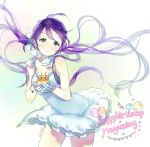  1girl anco_(melon85) bare_shoulders breasts crossover dedenne gloves green_eyes happy_birthday long_hair love_live!_school_idol_project pokemon purple_hair sleeveless smile toujou_nozomi twintails 