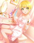  1girl artist_request blonde_hair green_eyes idolmaster idolmaster_cinderella_girls lipstick makeup mirror miyamoto_frederica official_art short_hair solo star 