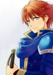  1boy blue_eyes cape eliwood_(fire_emblem) fire_emblem fire_emblem:_rekka_no_ken kiyuu redhead smile solo spaulders sword weapon 