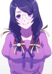  1girl black_hair braid glasses hanekawa_tsubasa long_hair monogatari_(series) samidarekyou school_uniform solo twin_braids violet_eyes 