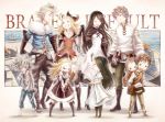  2boys 2girls agnes_oblige blonde_hair blue_eyes blush book boots bow bravely_default:_flying_fairy breasts brown_eyes brown_hair dress edea_lee elbow_gloves gloves hair_bow hairband highres long_hair multiple_boys multiple_girls pantyhose ribbon ringabell satou_kivi short_hair siblings smile thigh-highs tiz_oria 