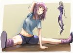  1girl blush breasts brown_eyes fool kaleido_star legs long_hair naegino_sora open_mouth purple_hair split stretch tea_(nakenashi) 