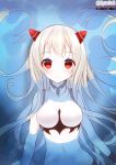  1girl airfield_hime artist_name breasts dated horns kantai_collection long_hair pale_skin partially_submerged personification red_eyes shinkaisei-kan silver_hair solo water white_hair yadapot 