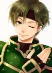  1boy armor fire_emblem fire_emblem:_rekka_no_ken green_eyes green_hair headband kiyuu male sain smile solo wink 