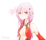  1girl bare_shoulders blush breasts center_opening cleavage detached_sleeves guilty_crown long_hair looking_at_viewer pink_hair red_eyes solo twintails yuzuriha_inori 