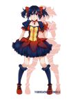  &gt;:( 1girl adapted_costume alternate_color alternate_hairstyle black_hair bow bubble_skirt choker cosplay frown gloves highres kaname_madoka kaname_madoka_(cosplay) kill_la_kill kneehighs magical_girl mahou_shoujo_madoka_magica matoi_ryuuko short_hair short_twintails solo twintails yukikachan 