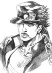  1boy bud_(korovsme) graphite_(medium) hat jojo_no_kimyou_na_bouken kuujou_joutarou monochrome solo traditional_media 