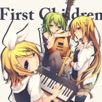  3girls akita_neru blonde_hair blue_eyes green_eyes green_hair gumi kagamine_rin kuroi_(liar-player) long_hair multiple_girls short_hair vocaloid yellow_eyes 