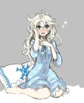  1girl bed benmao blue_eyes dress elsa_(frozen) frozen_(disney) long_hair pillow solo 