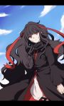  1girl azami_(kagerou_project) black_hair kagerou_project long_hair red_eyes ribbon scales slit_pupils very_long_hair 