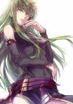  1girl anya_(199604080) bare_shoulders belt breasts c.c. code_geass detached_sleeves green_hair lips long_hair parted_lips shorts solo yellow_eyes 