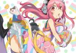  1girl blush breasts cat dress food food_on_face food_themed_clothes headphones ika large_breasts leg_up long_hair looking_at_viewer macaron nitroplus open_mouth pink_hair red_eyes smile solo super_sonico 