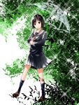  1girl black_hair branch leaf mizuiro_murasaki nakahara_misaki nhk_ni_youkoso! school_uniform short_hair skirt socks solo umbrella 