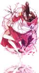  1girl anklet ascot bai_kongque barefoot bow brown_hair cherry_blossoms closed_eyes detached_sleeves gohei hair_bow hair_tubes hakurei_reimu jewelry long_hair reflection ribbon solo touhou 