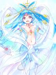  1girl armlet blue_hair center_opening choker djinn_equip earrings forehead_jewel hair_ornament hair_stick jewelry magi_the_labyrinth_of_magic navel red_eyes ren_kougyoku sketch smile solo thigh_gap wide_hips 