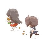  2girls akagi_(kantai_collection) bauxite black_legwear blush brown_hair bucket chibi japanese_clothes kaga_(kantai_collection) kantai_collection long_hair lowres multiple_girls muneate personification rebecca_(keinelove) running short_hair side_ponytail skirt thigh-highs white_legwear 